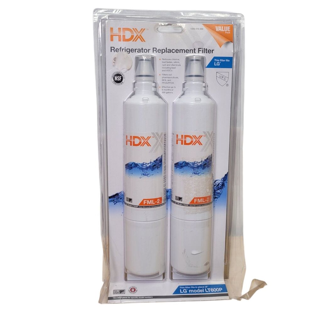 HDX FML-2 Replacement Water Filter / Purifier for LG LT600P Refrigerator 2 Pack
